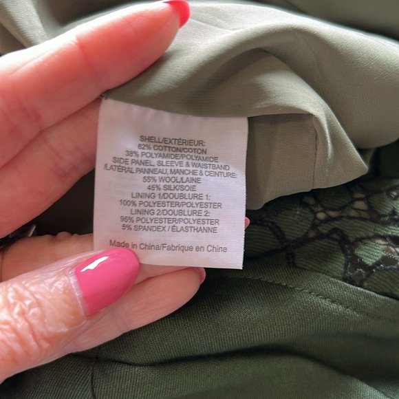 Tory Burch Mariana sheath dress Olive Green Black Jacquard Satin Lace Sz 12 - Picture 13 of 16